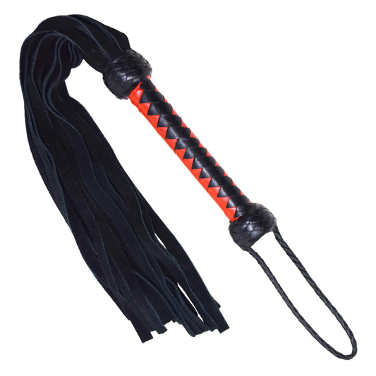 Aaylans Cowhide Suede Leather Training Red & Black Flogger - 25 Black Tails Heavy-Duty Horse Taming & Equestrian Tool (27" Long)