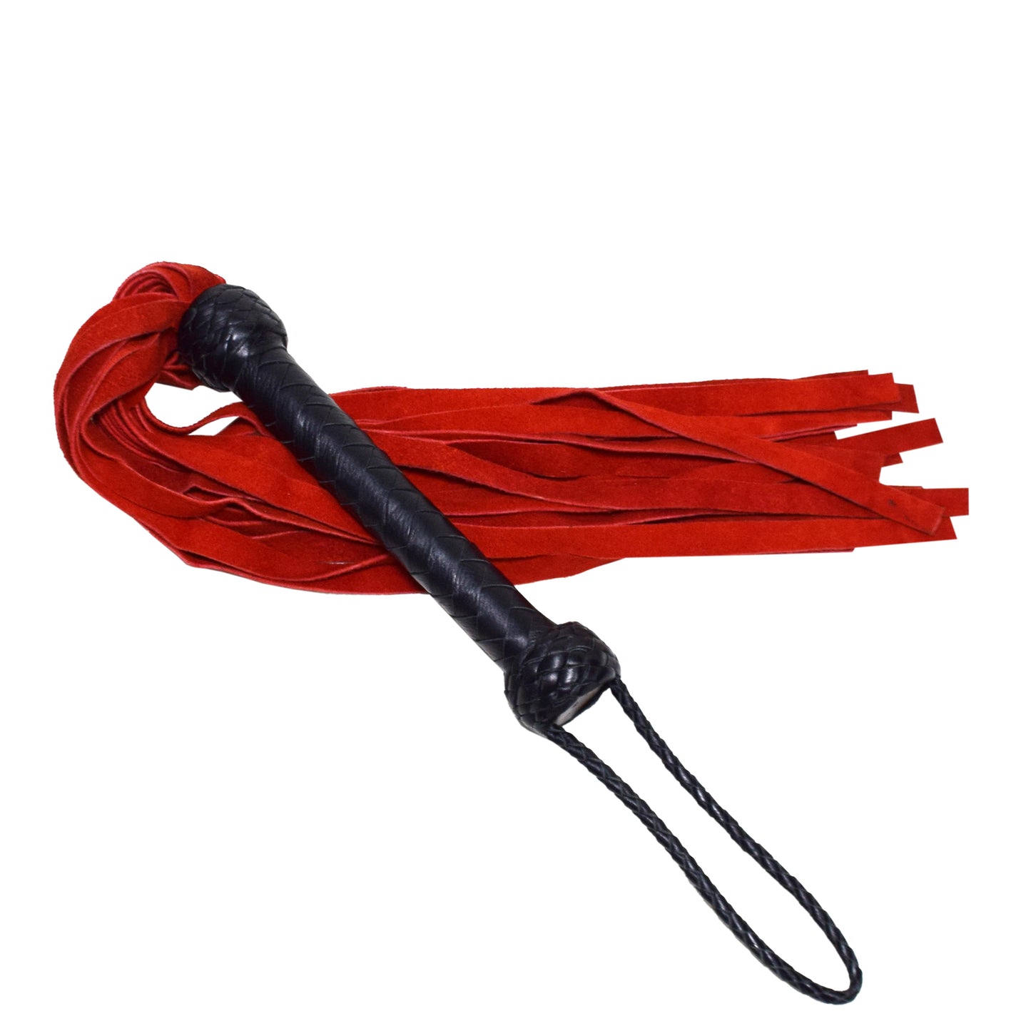 Aaylans Cowhide Suede Leather Training Black & Red Flogger - 25 Tails Heavy-Duty Horse Taming & Equestrian Tool (27" Long)