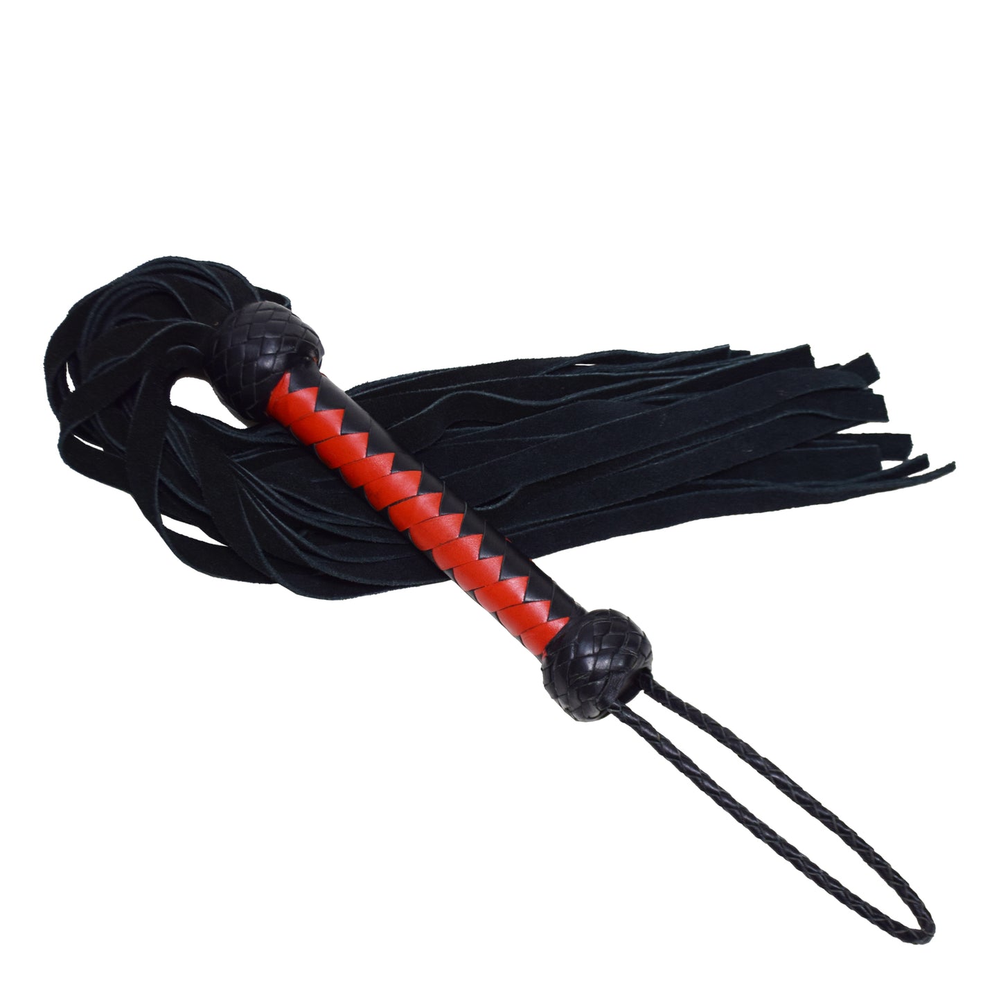 Aaylans Cowhide Suede Leather Training Red & Black Flogger - 25 Black Tails Heavy-Duty Horse Taming & Equestrian Tool (27" Long)