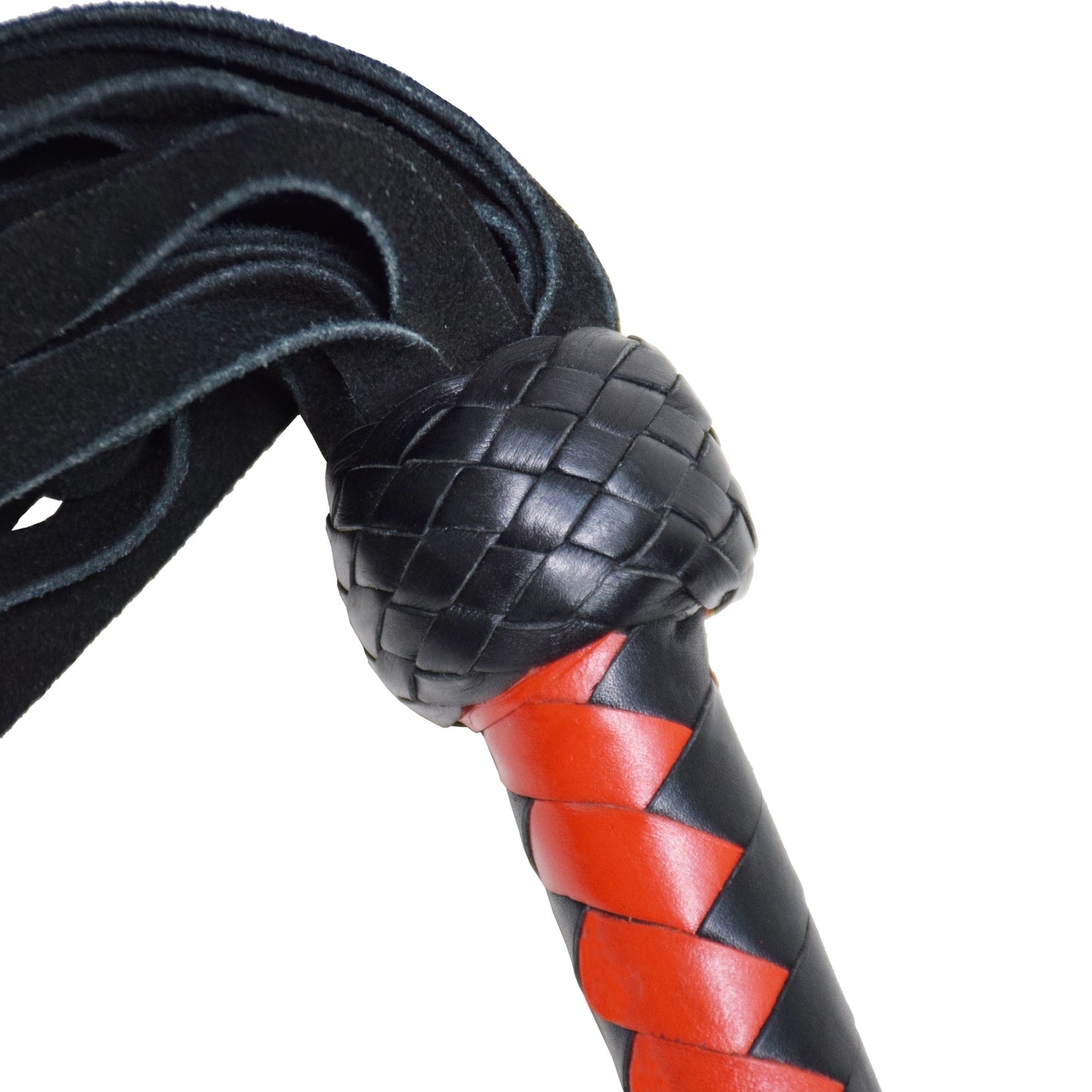 Aaylans Cowhide Suede Leather Training Red & Black Flogger - 25 Black Tails Heavy-Duty Horse Taming & Equestrian Tool (27" Long)