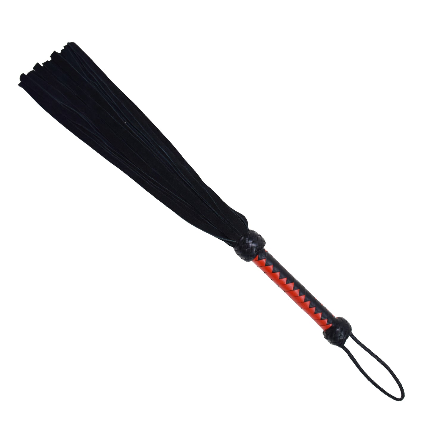 Aaylans Cowhide Suede Leather Training Red & Black Flogger - 25 Black Tails Heavy-Duty Horse Taming & Equestrian Tool (27" Long)