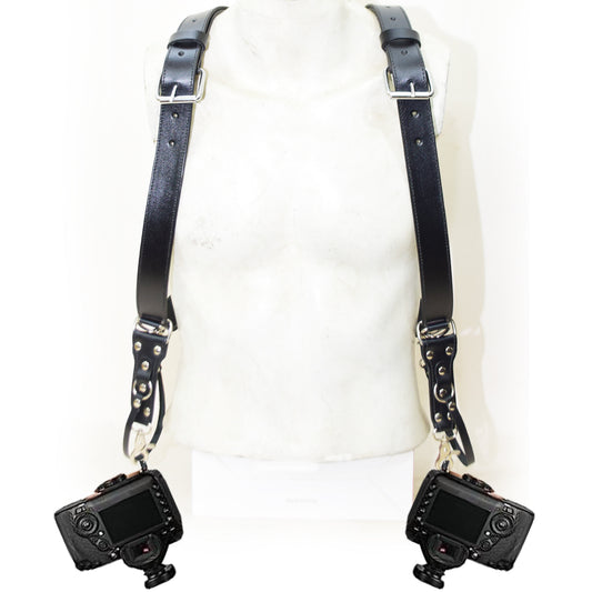 Leather Dual Camera Harness – Handmade Adjustable Sling Strap for Two Cameras | Comfortable & Durable for Professional Photographers V2