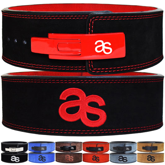 Aaylans Weightlifting Lever Belt Made of Genuine Cow Leather 13mm Thick Heavy duty Belt for Men & Women Lower Back Support for Gym Workouts Deadlifts Squats Powerlifting (Black (Red Buckle))