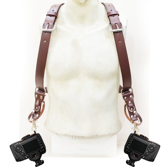 Leather Dual Camera Harness – Handmade Adjustable Sling Strap for Two Cameras | Comfortable & Durable for Professional Photographers V3