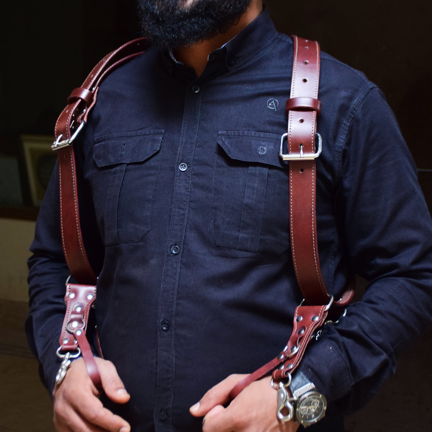 Leather Dual Camera Harness – Handmade Adjustable Sling Strap for Two Cameras | Comfortable & Durable for Professional Photographers V1
