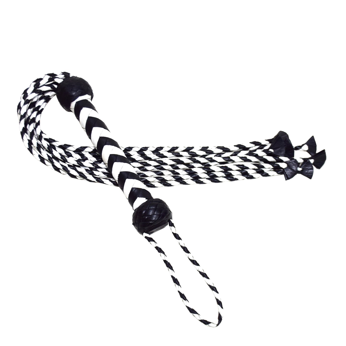 Aaylans Cow Leather Training Black & White Cat-o-Nine Flogger - Cat-o-Nine Heavy-Duty Horse Taming & Equestrian Tool