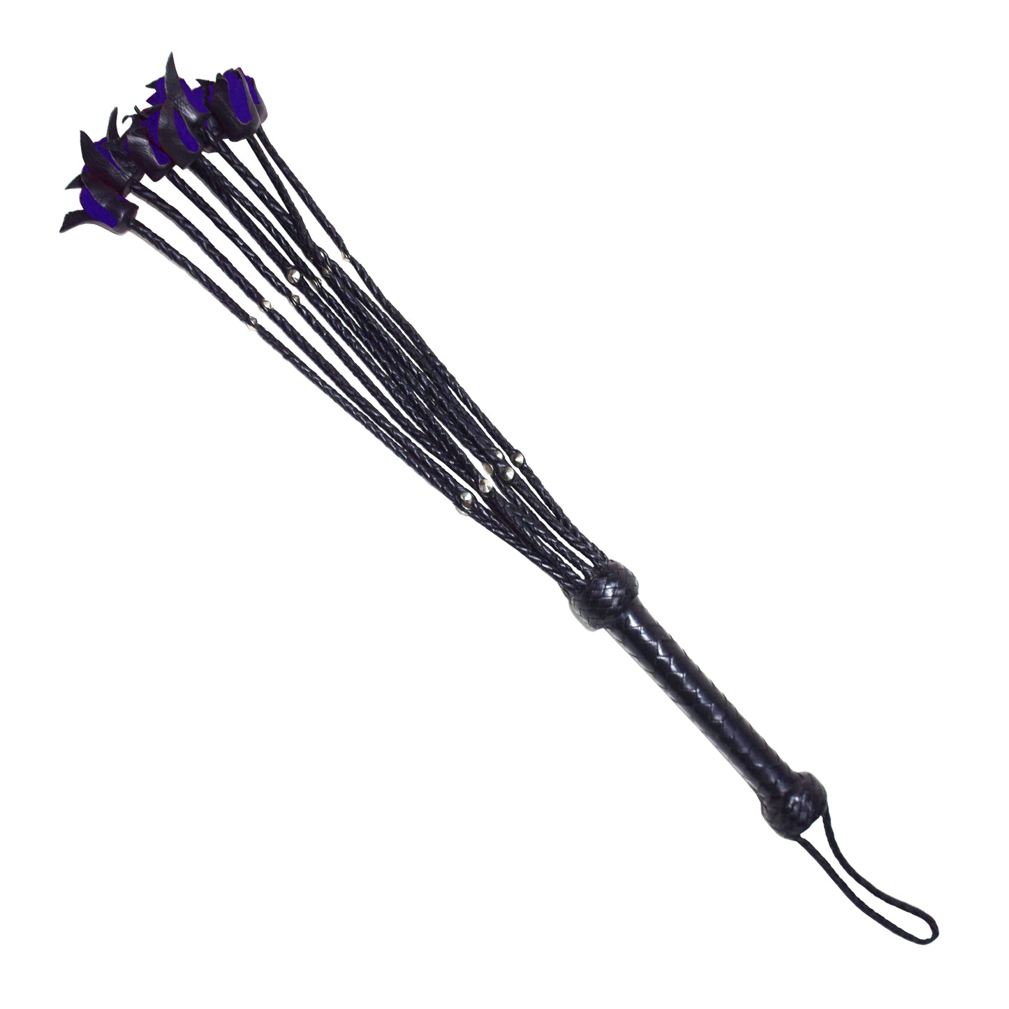 Aaylans Cow Leather Training Black & Purple Flowers Cat-o-Nine Flogger - Cat-o-Nine Heavy-Duty Horse Taming & Equestrian Tool