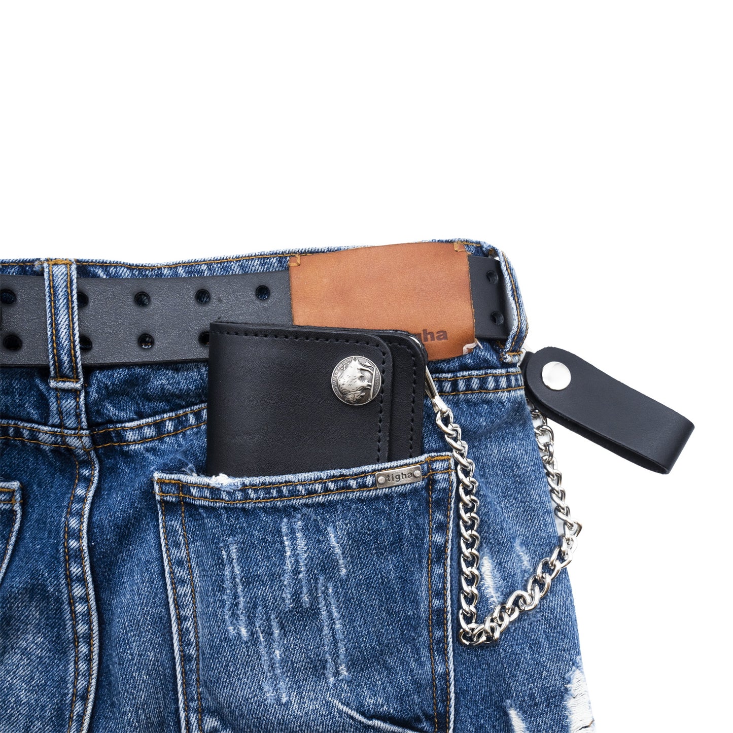 Set of 3 β 2 Wallets + 1 Genuine Leather Belt β Biker Gift Set
