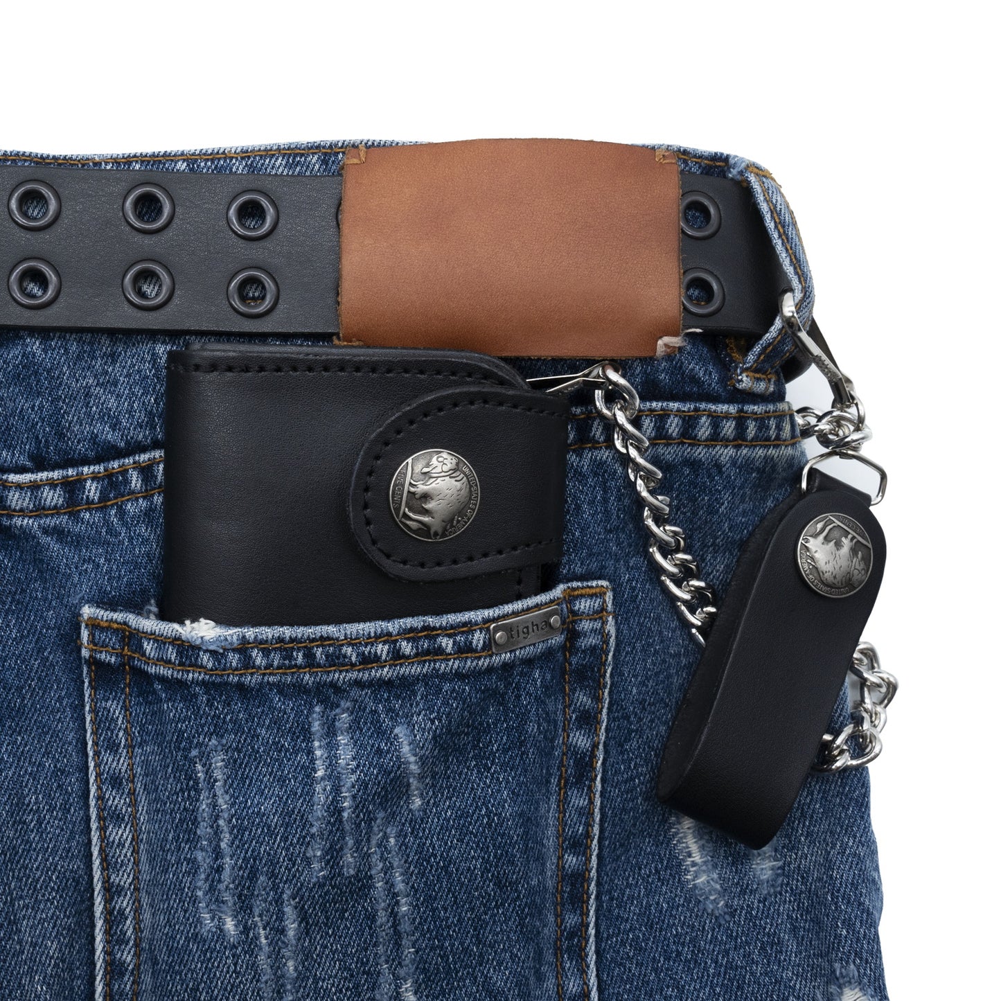 Set of 3 β 2 Wallets + 1 Genuine Leather Belt β Biker Gift Set
