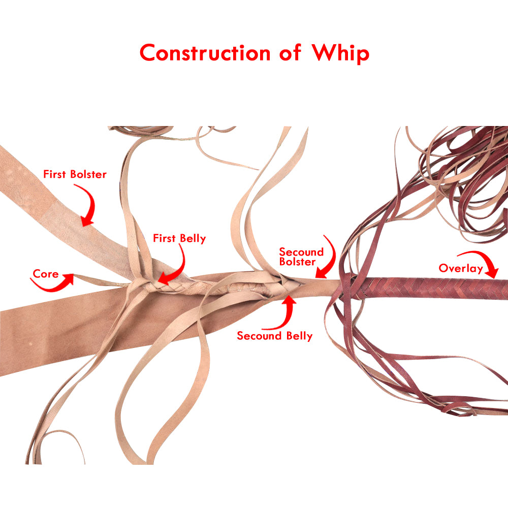 Heavy Bullwhip – Real Cow Leather 16 Plait Handmade Whip (6ft–18ft) with Free Wrist Loop - V1