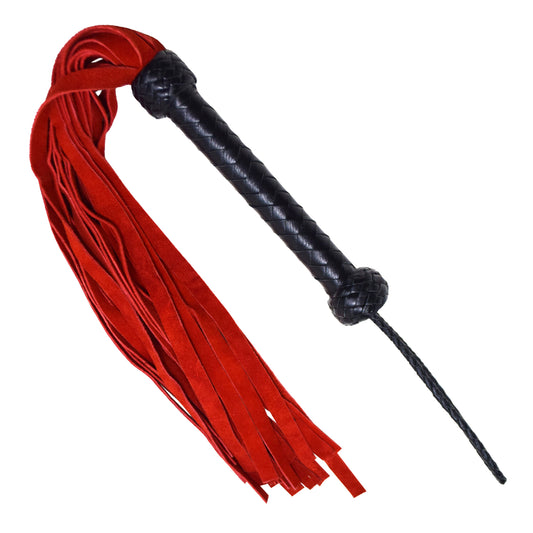 Aaylans Cowhide Suede Leather Training Black & Red Flogger - 25 Tails Heavy-Duty Horse Taming & Equestrian Tool (27" Long)