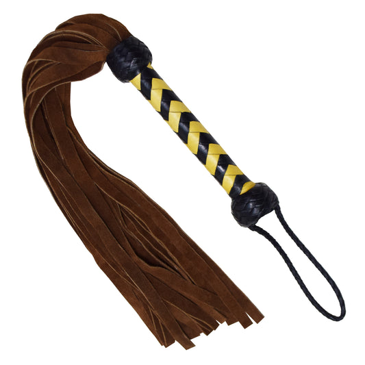 Aaylans Cowhide Suede Leather Training Beige & Black Handle Flogger - 25 Brown Tails Heavy-Duty Horse Taming & Equestrian Tool (27" Long)