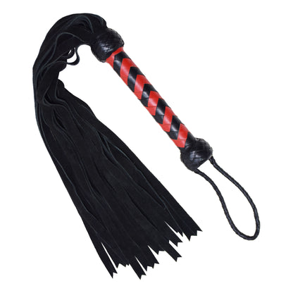 Aaylans Cowhide Suede Leather Training Red & Black Flogger - 25 Tails Heavy-Duty Horse Taming & Equestrian Tool (27" Long)