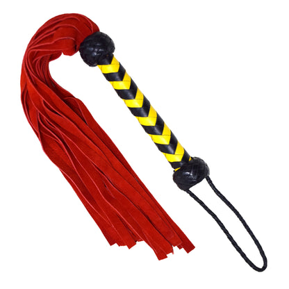 Aaylans Cowhide Suede Leather Training YellowBlack Handle Flogger - 25 Red Tails Heavy-Duty Horse Taming & Equestrian Tool (27" Long)