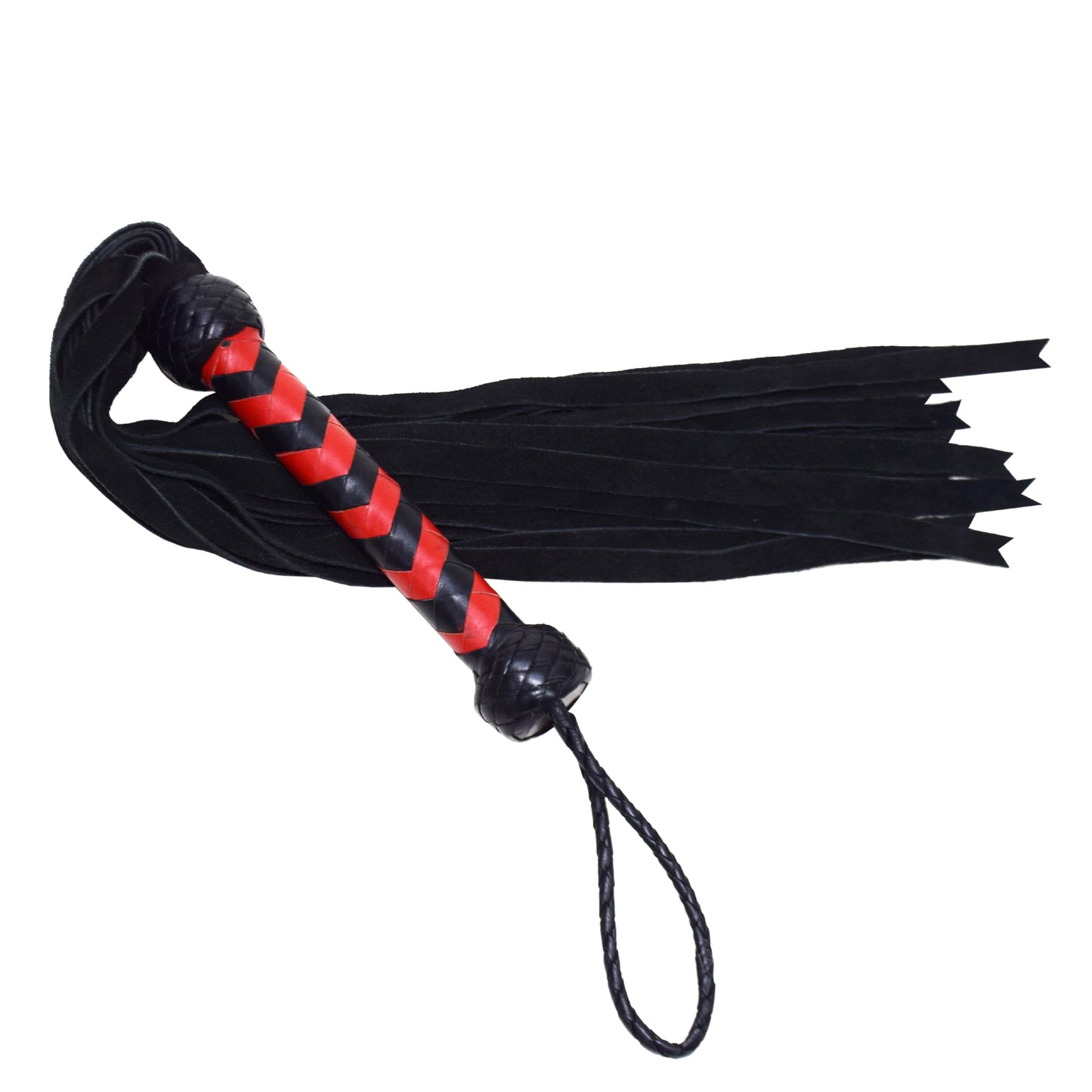 Aaylans Cowhide Suede Leather Training Red & Black Flogger - 25 Tails Heavy-Duty Horse Taming & Equestrian Tool (27" Long)