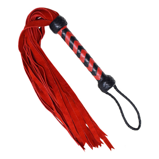 Aaylans Cowhide Suede Leather Training RedBlack Handle Flogger - 25 Red Tails Heavy-Duty Horse Taming & Equestrian Tool (27" Long)