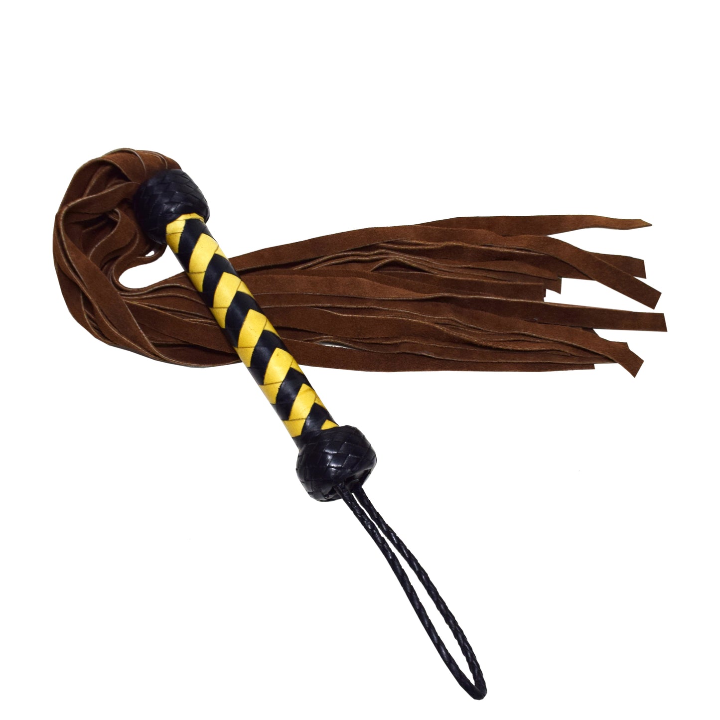 Aaylans Cowhide Suede Leather Training Beige & Black Handle Flogger - 25 Brown Tails Heavy-Duty Horse Taming & Equestrian Tool (27" Long)