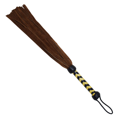 Aaylans Cowhide Suede Leather Training Beige & Black Handle Flogger - 25 Brown Tails Heavy-Duty Horse Taming & Equestrian Tool (27" Long)