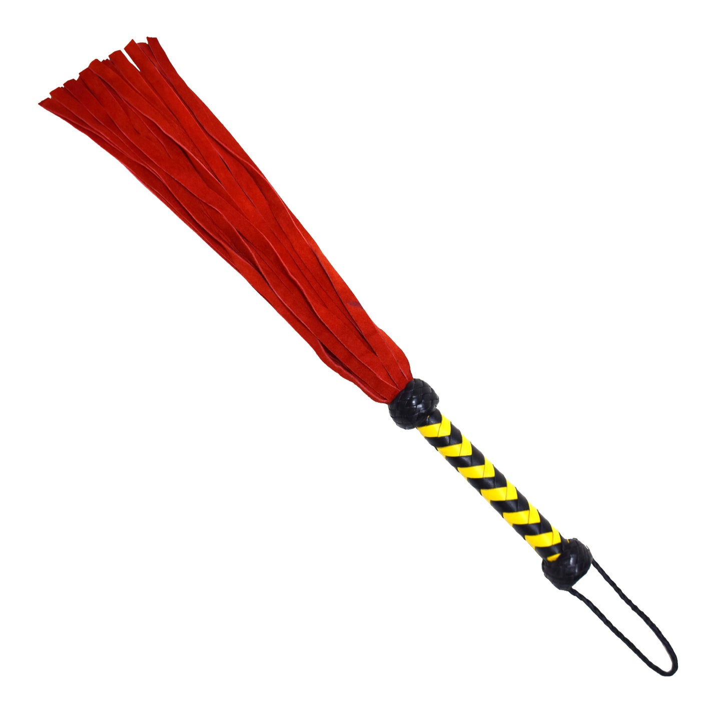 Aaylans Cowhide Suede Leather Training YellowBlack Handle Flogger - 25 Red Tails Heavy-Duty Horse Taming & Equestrian Tool (27" Long)