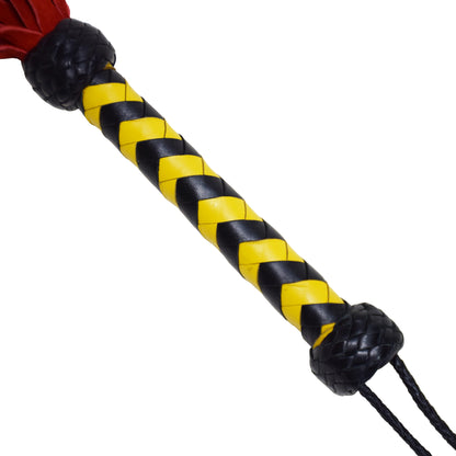 Aaylans Cowhide Suede Leather Training YellowBlack Handle Flogger - 25 Red Tails Heavy-Duty Horse Taming & Equestrian Tool (27" Long)