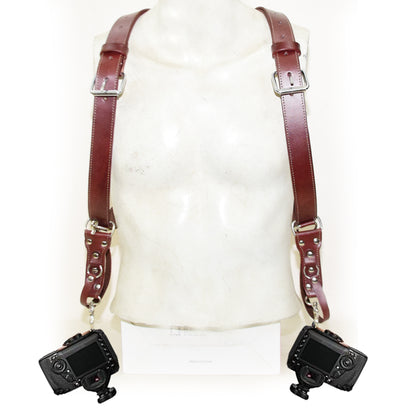 Leather Dual Camera Harness – Handmade Adjustable Sling Strap for Two Cameras | Comfortable & Durable for Professional Photographers V1