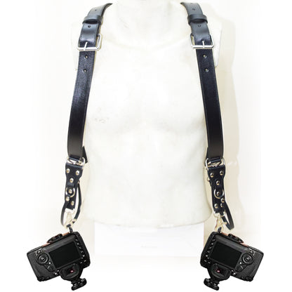 Leather Dual Camera Harness – Handmade Adjustable Sling Strap for Two Cameras | Comfortable & Durable for Professional Photographers V2