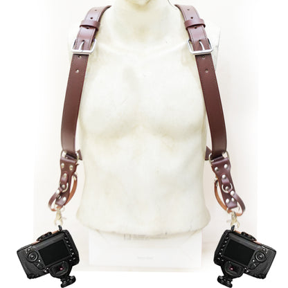 Leather Dual Camera Harness – Handmade Adjustable Sling Strap for Two Cameras | Comfortable & Durable for Professional Photographers V3