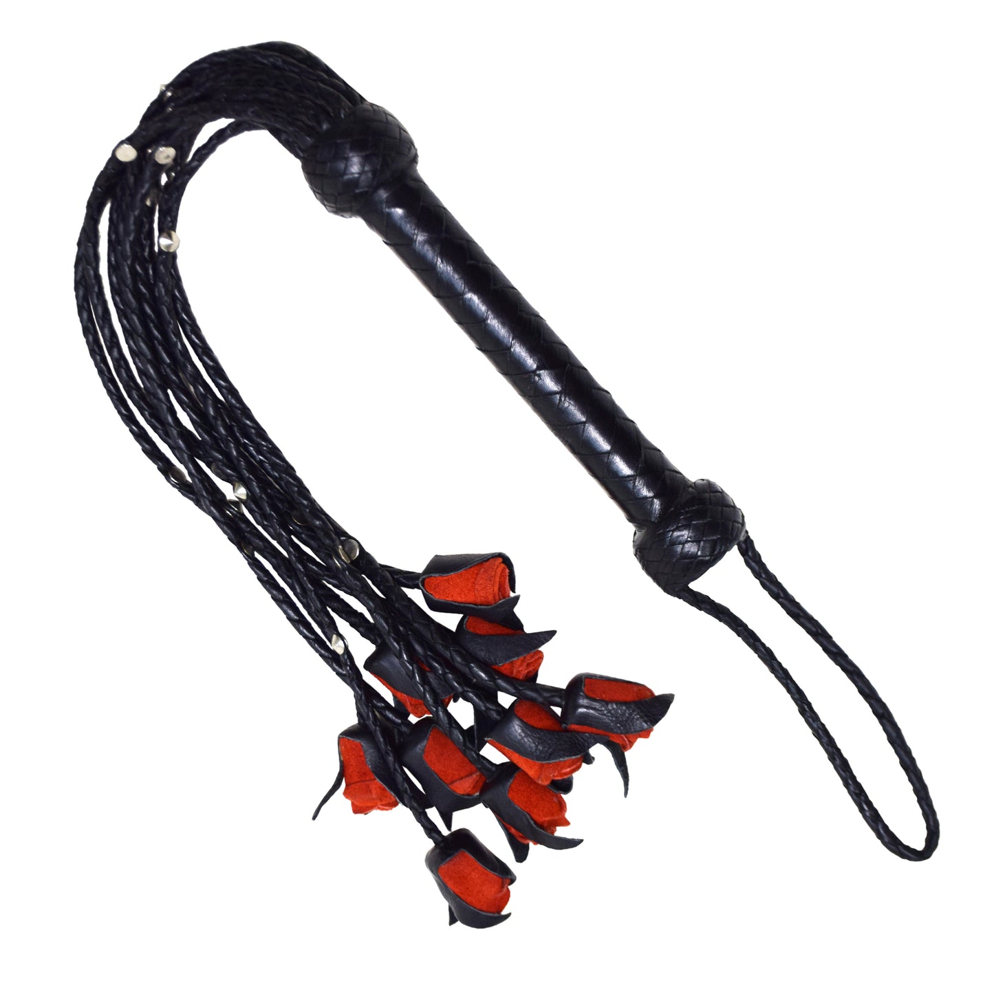 Aaylans Cow Leather Training Black & Red Flowers Cat-o-Nine Flogger - Cat-o-Nine Heavy-Duty Horse Taming & Equestrian Tool