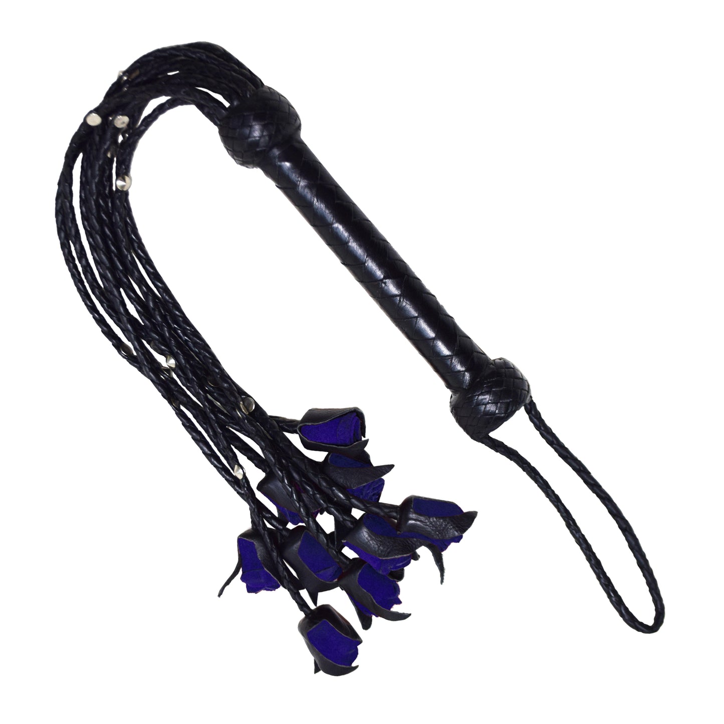 Aaylans Cow Leather Training Black & Purple Flowers Cat-o-Nine Flogger - Cat-o-Nine Heavy-Duty Horse Taming & Equestrian Tool