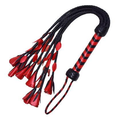 Aaylans Cow Leather Training Black & Red Flowers Flogger - Cat-o-Nine Heavy-Duty Horse Taming & Equestrian Tool