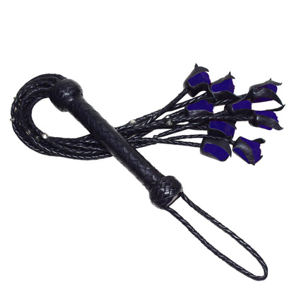 Aaylans Cow Leather Training Black & Purple Flowers Cat-o-Nine Flogger - Cat-o-Nine Heavy-Duty Horse Taming & Equestrian Tool