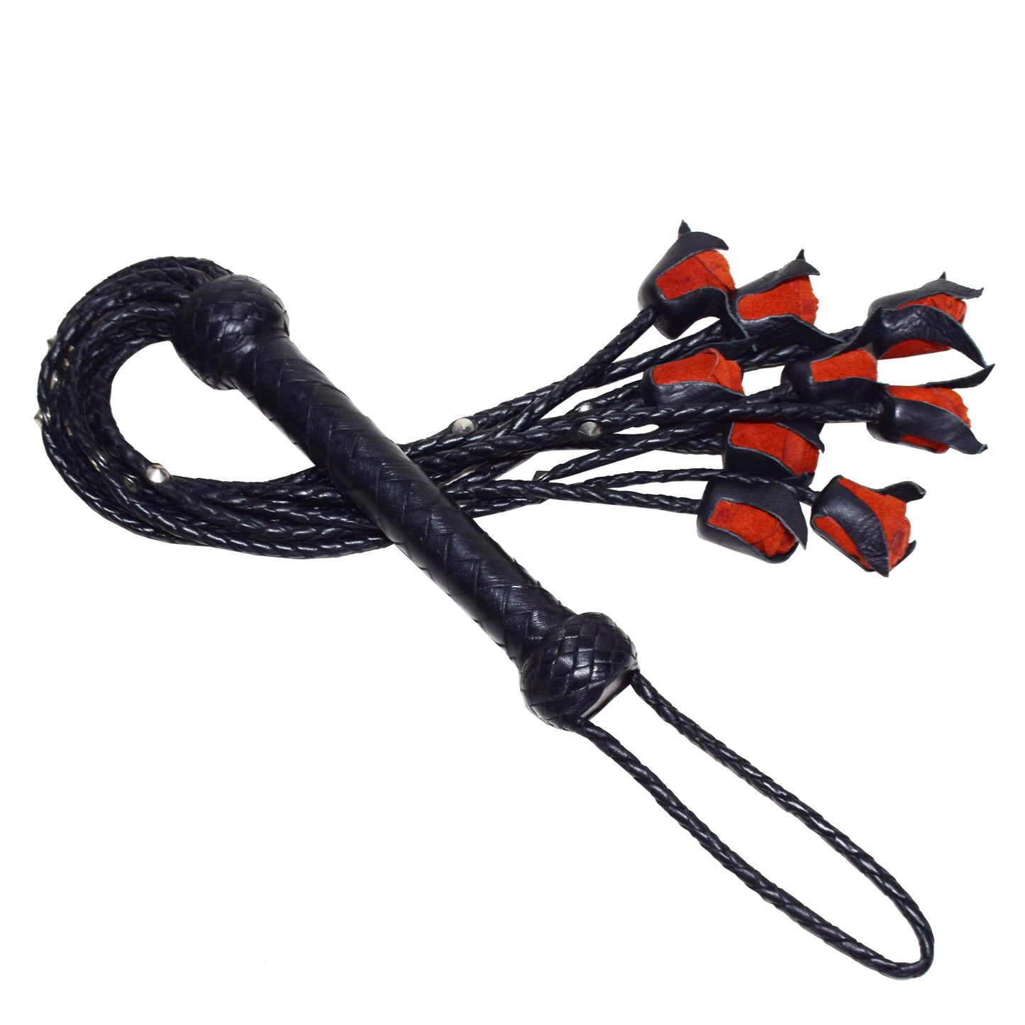 Aaylans Cow Leather Training Black & Red Flowers Cat-o-Nine Flogger - Cat-o-Nine Heavy-Duty Horse Taming & Equestrian Tool