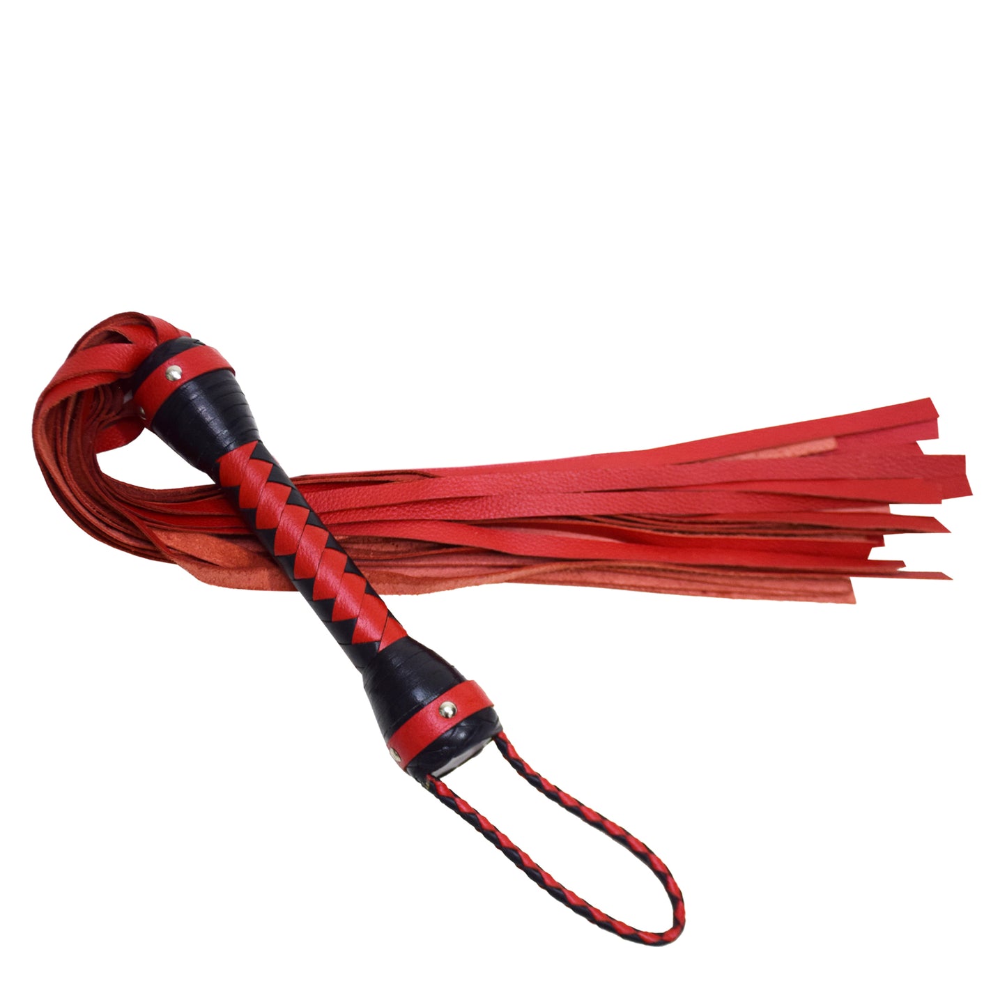 Aaylans Cowhide Suede Leather Training Red & Black Flogger - 25 Mild Tails Heavy-Duty Horse Taming & Equestrian Tool (27" Long)