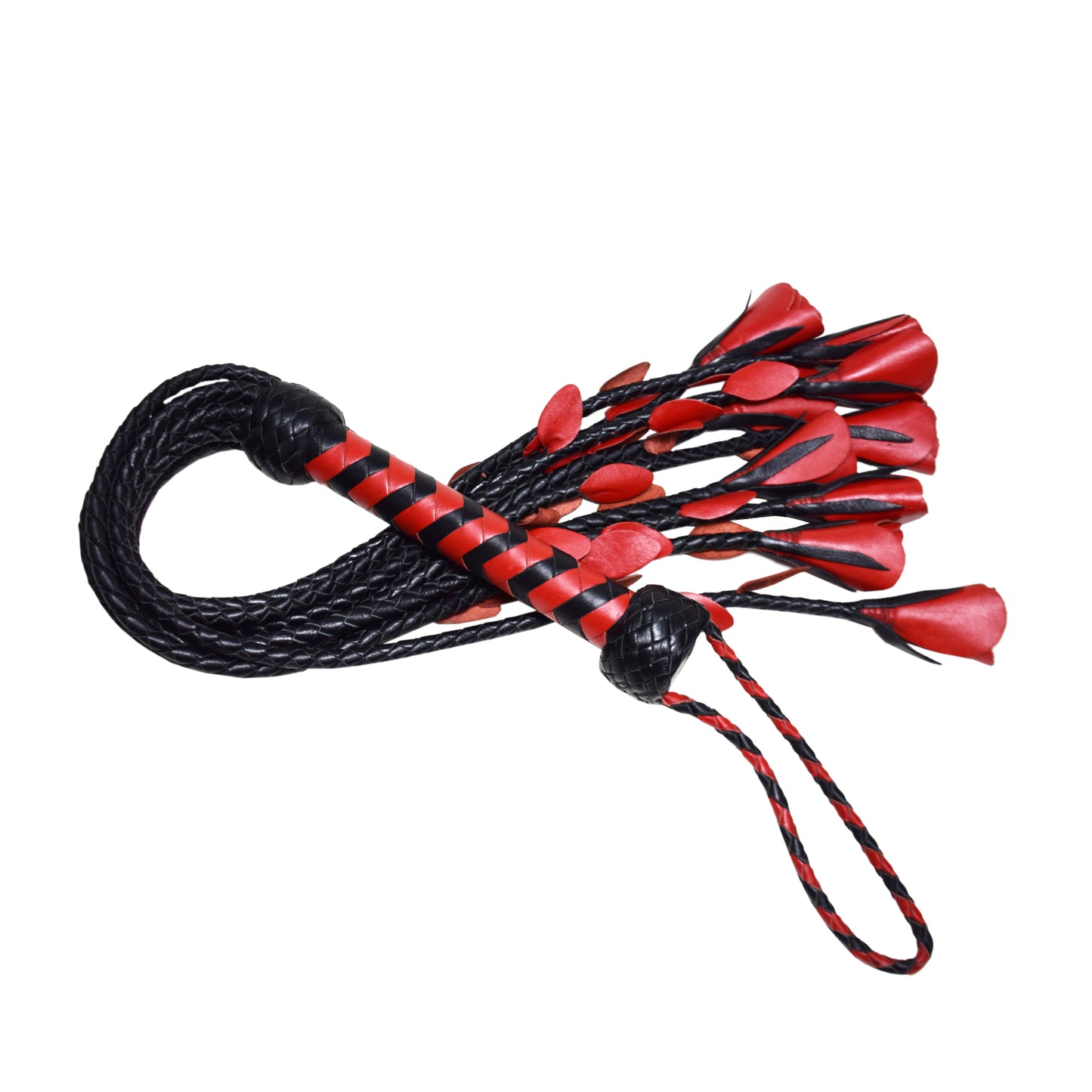 Aaylans Cow Leather Training Black & Red Flowers Flogger - Cat-o-Nine Heavy-Duty Horse Taming & Equestrian Tool