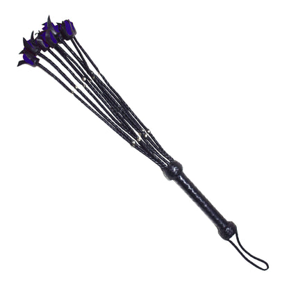 Aaylans Cow Leather Training Black & Purple Flowers Cat-o-Nine Flogger - Cat-o-Nine Heavy-Duty Horse Taming & Equestrian Tool