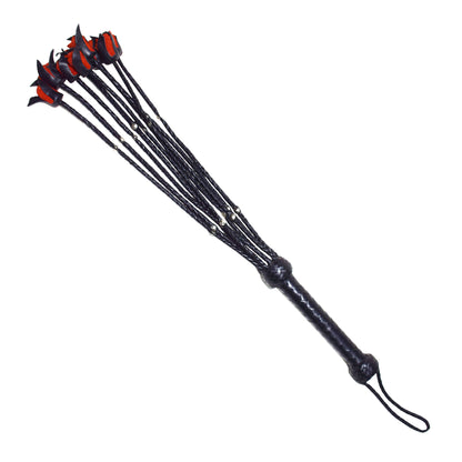 Aaylans Cow Leather Training Black & Red Flowers Cat-o-Nine Flogger - Cat-o-Nine Heavy-Duty Horse Taming & Equestrian Tool