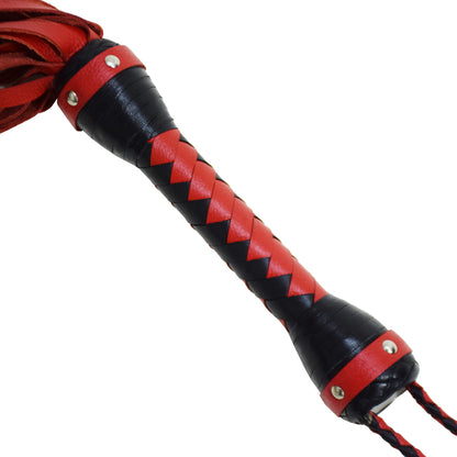 Aaylans Cowhide Suede Leather Training Red & Black Flogger - 25 Mild Tails Heavy-Duty Horse Taming & Equestrian Tool (27" Long)