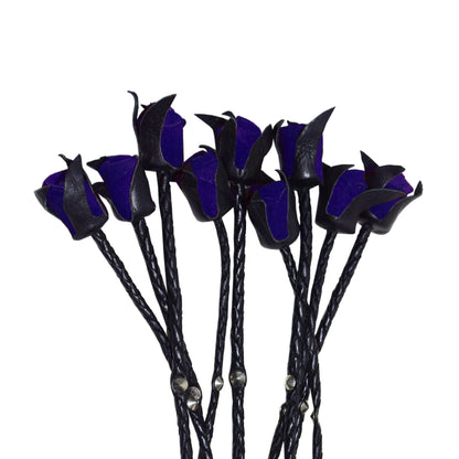 Aaylans Cow Leather Training Black & Purple Flowers Cat-o-Nine Flogger - Cat-o-Nine Heavy-Duty Horse Taming & Equestrian Tool