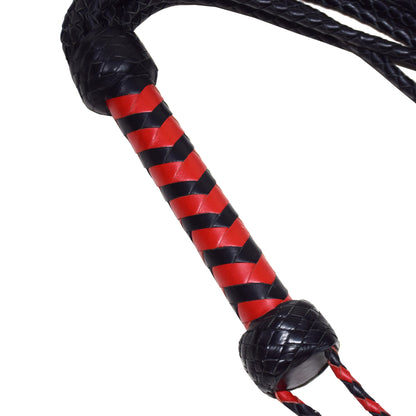 Aaylans Cow Leather Training Black & Red Flowers Flogger - Cat-o-Nine Heavy-Duty Horse Taming & Equestrian Tool