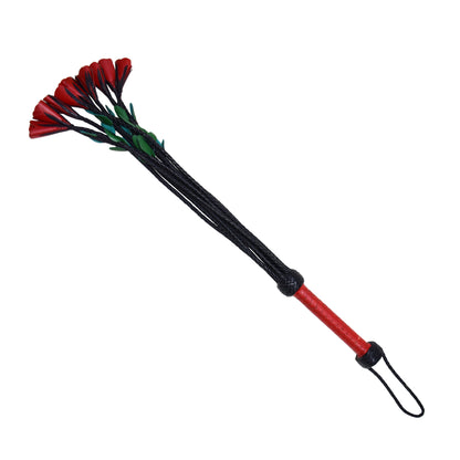 Aaylans Cow Leather Training Black Handle Flogger - Red Roses Cat-o-Nine Heavy-Duty Horse Taming & Equestrian Tool