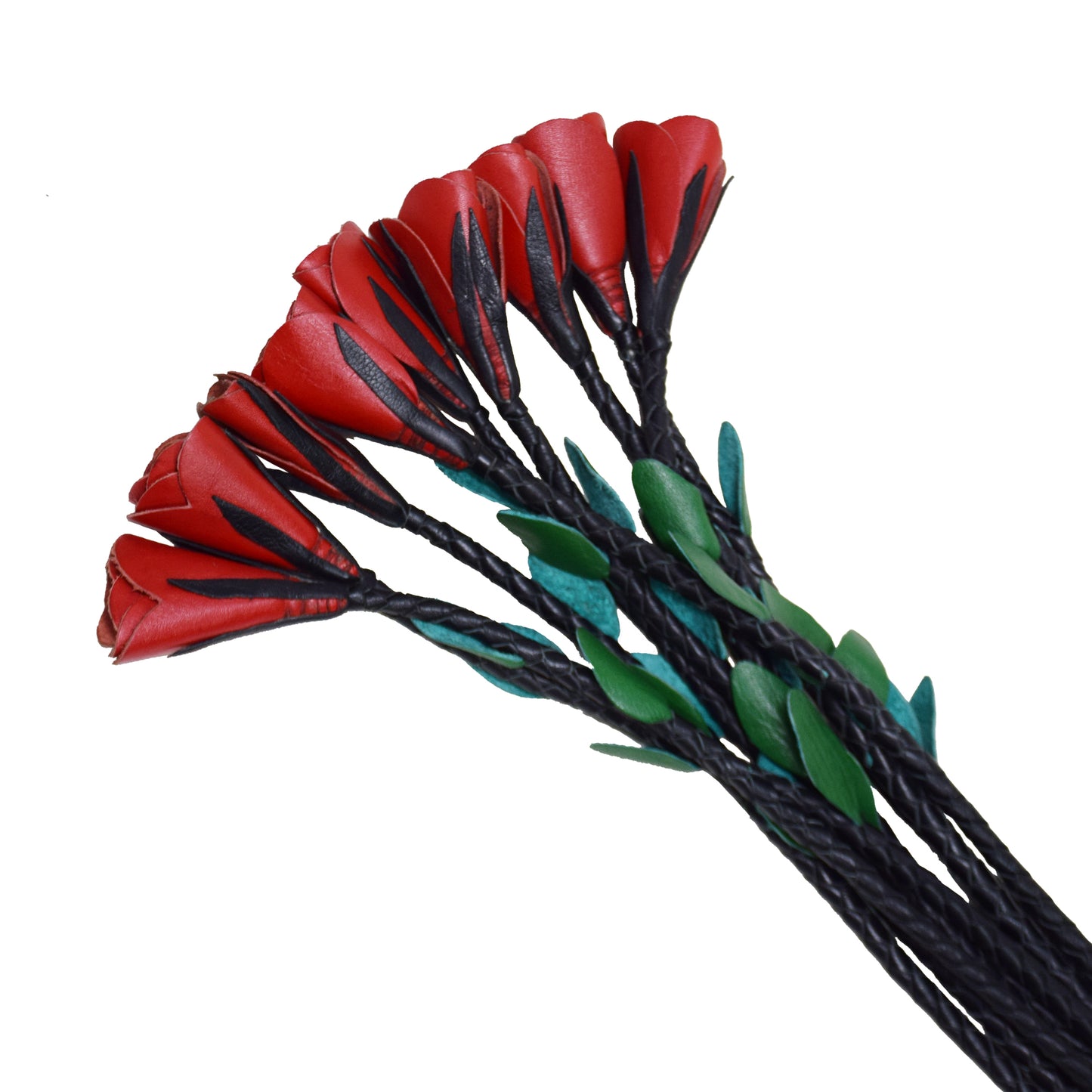 Aaylans Cow Leather Training Black Handle Flogger - Red Roses Cat-o-Nine Heavy-Duty Horse Taming & Equestrian Tool