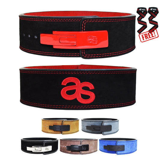 Aaylans Weightlifting Lever Belt Made of Genuine Cow Leather 13mm Thick Heavy duty Belt for Men & Women Lower Back Support for Gym Workouts Deadlifts Squats Powerlifting (Black (Red Buckle))